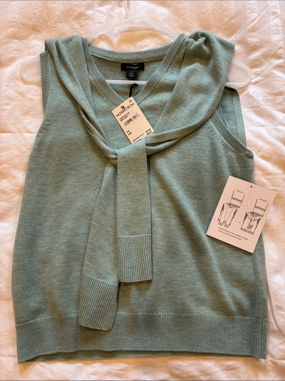 Halogen Sage Green Sleeveless V-Neck Knit Vest with Tie